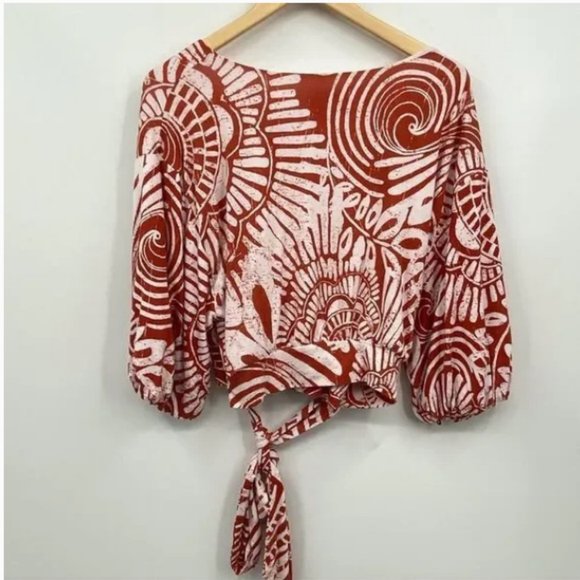 3for$40🤑 Like New! - Anthropologie Bodhi Red Print Tie Waist Blouse - XL - Picture 4 of 8